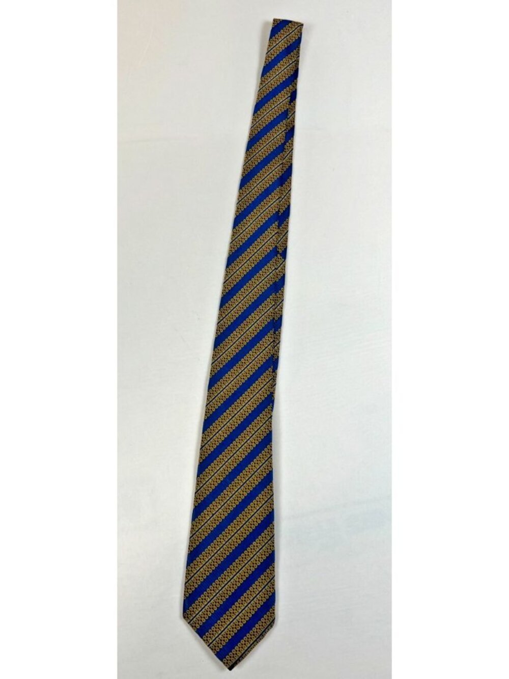 Chanel Men's Blue Silk Tie Yellow Chain Link Stripe Pattern